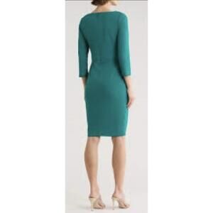 NWOT Tahari Teal Sheath Dress with 3/4 Sleeves size 2